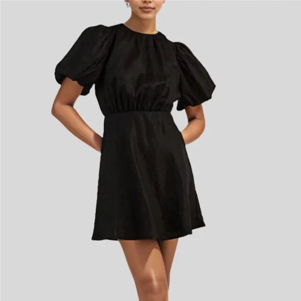 Dissh Nat Black Gathered Linen Mini Dress